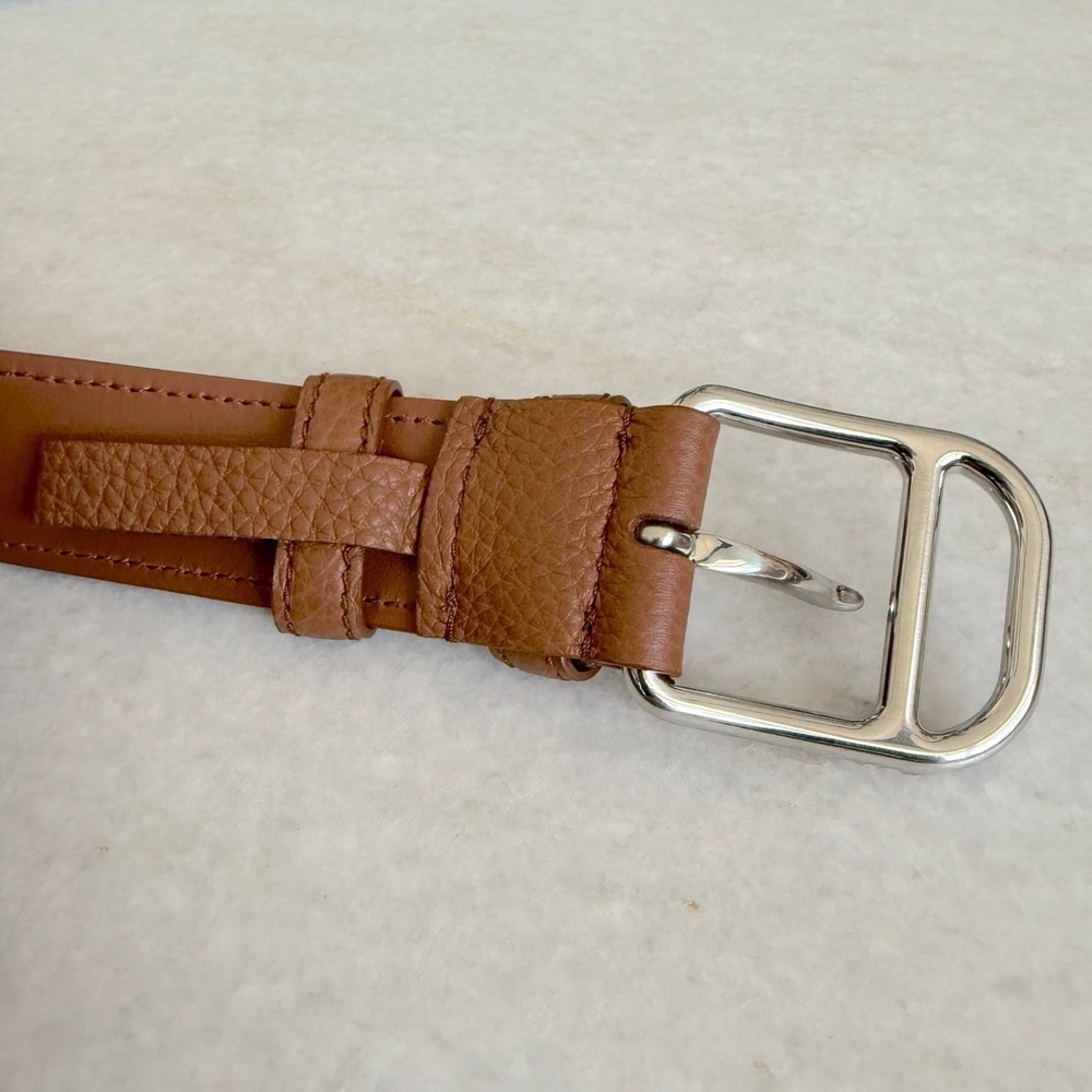 Prada 2CM276 Men's Pebbled Brown Leather Belt silver buckle, 110cm - Picture 4 of 5